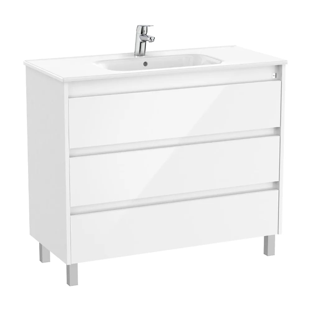 Mueble de baño con lavabo y 3 cajones de 100 cm de ancho en color blanco brillante Tenet Roca - Vista 1