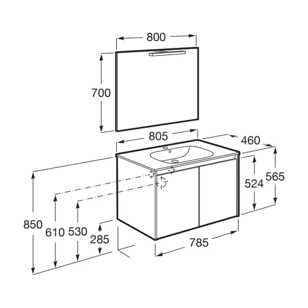 Conjunto de Lavabo de Dos Puertas Brillante Tenet 80 cm Blanco Roca - Vista 2