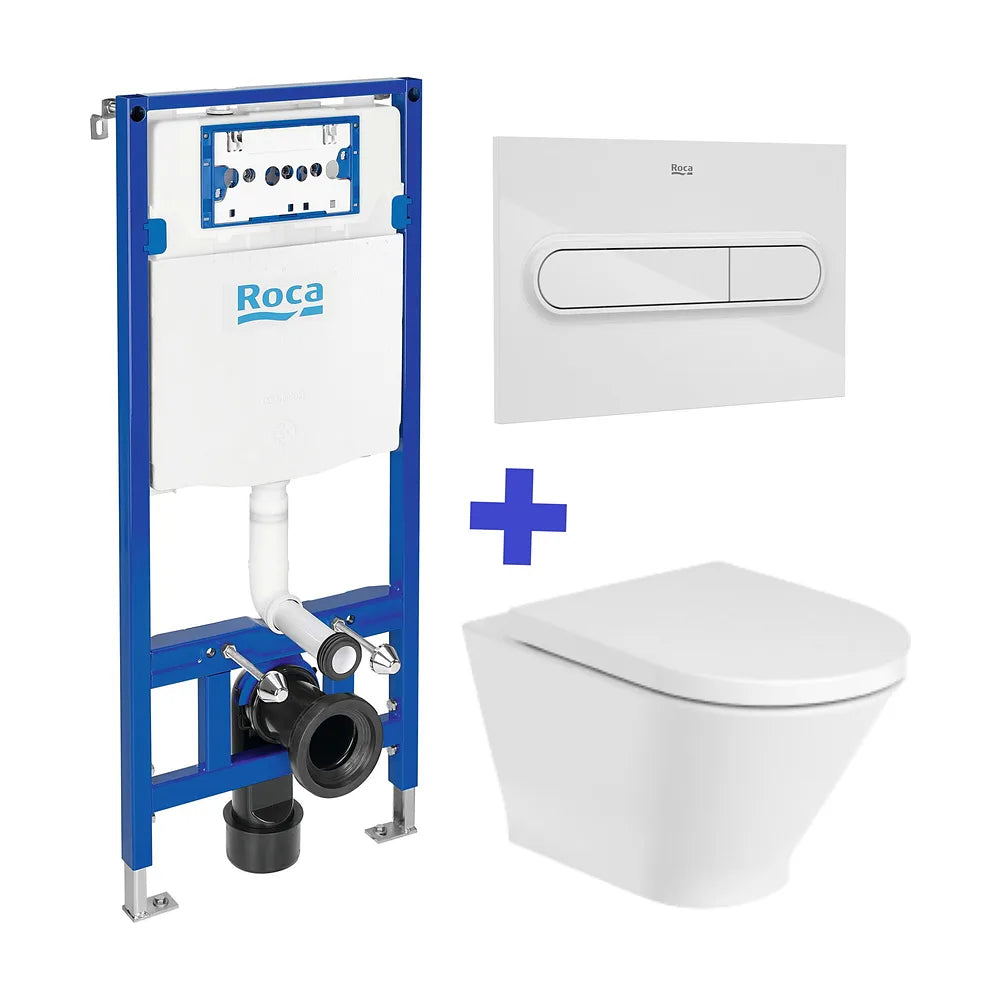 Pack inodoro Rimless suspendido The Gap Round Roca y cisterna compacta empotrable doble descarga Duplo WC One Roca - Vista 1