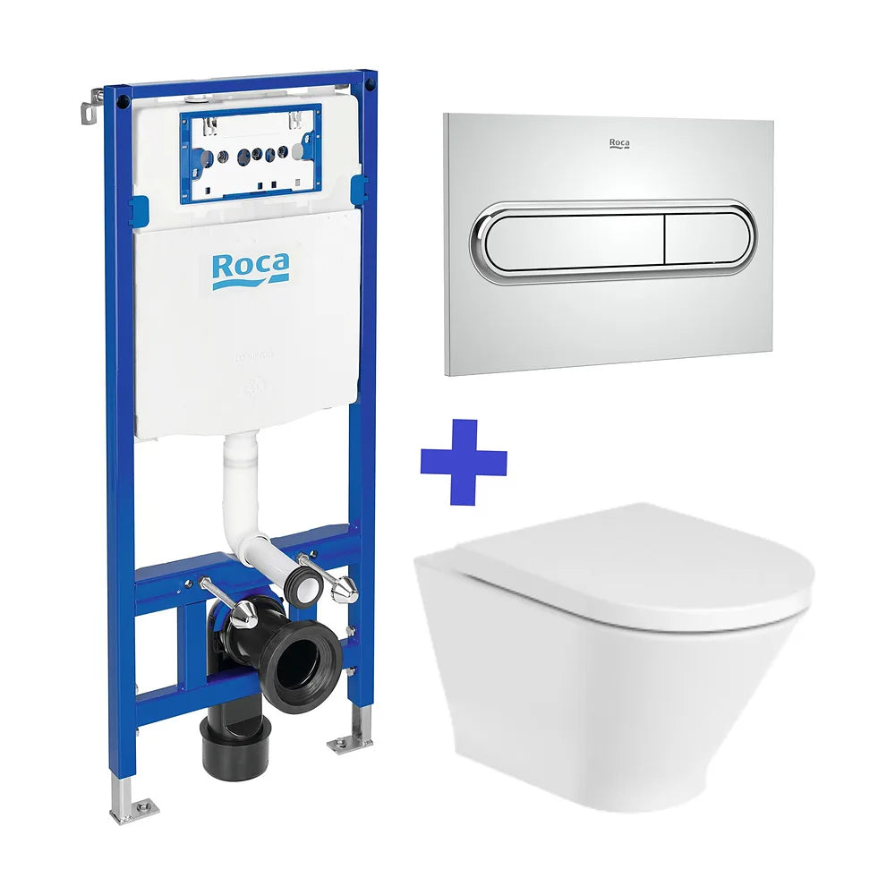 Pack inodoro Rimless suspendido The Gap Round Roca y cisterna compacta empotrable doble descarga Duplo WC One Roca - Vista 2