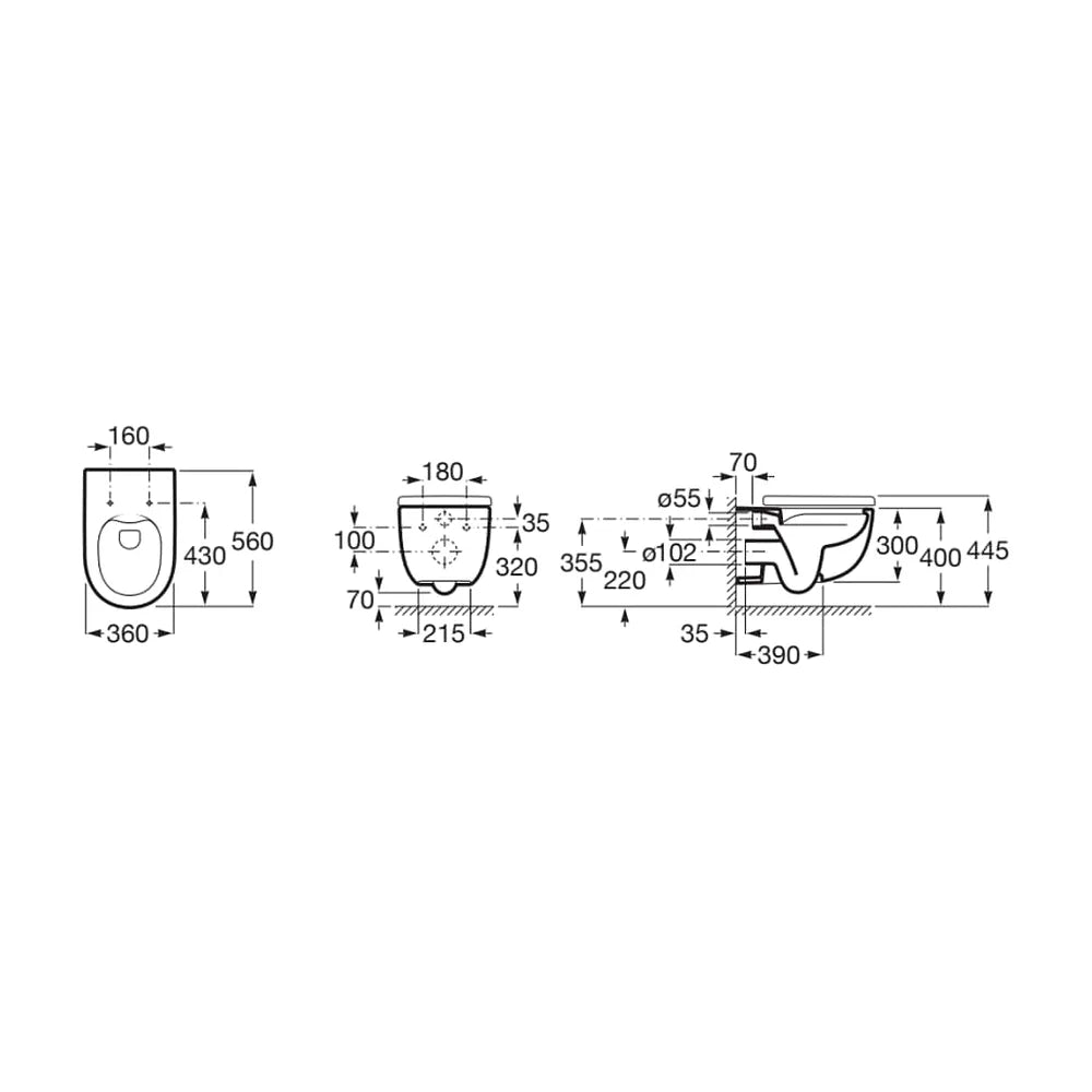 Pack inodoro rimless suspendido con cisterna empotrada y placa pulsadora Meridian Basic Roca - Vista 5