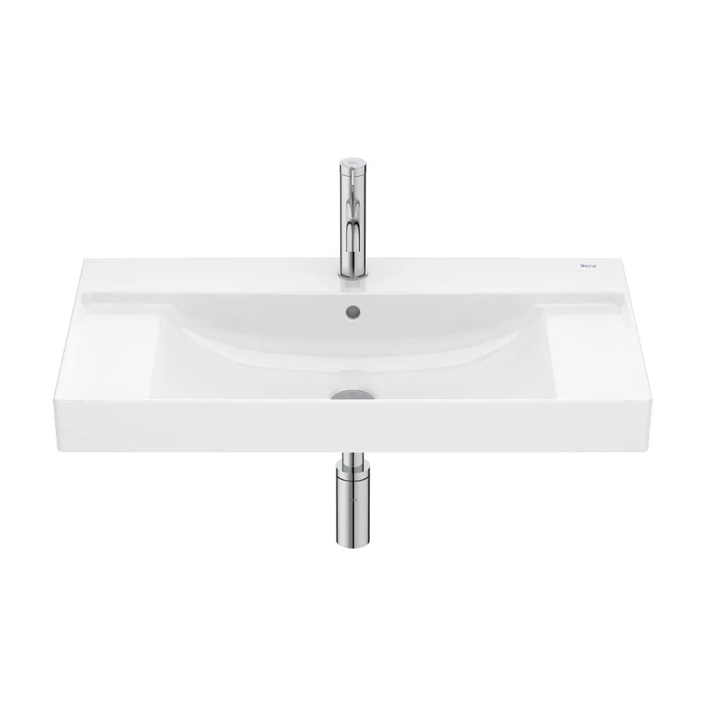 Lavabo mural compacto de porcelana color blanco para pedestal o semipedestal 80x46 cm Ona Roca - Vista 1