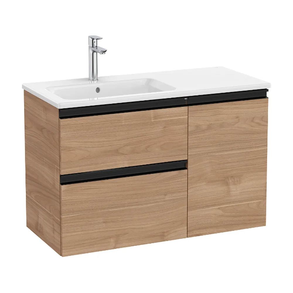 Mueble con lavabo a la izquierda con 2 cajones y puerta con acabado nogal The Gap Unik Roca - Vista 1