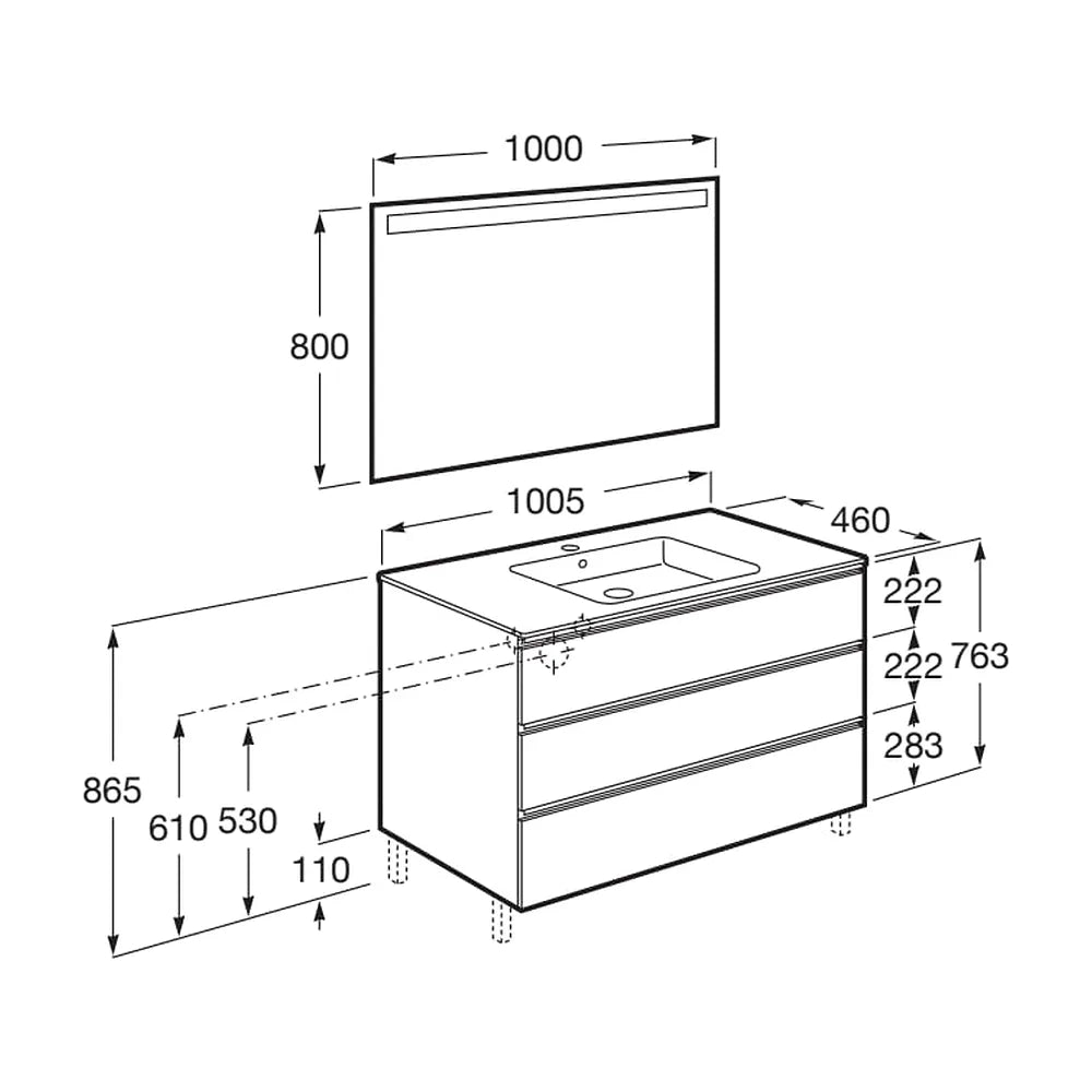 Conjunto de Mueble de Baño con Lavabo Centrado y Espejo Led de 100 cm Colección The Gap Roca - Vista 8