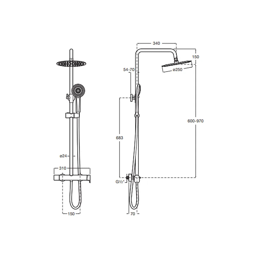 Columna de ducha monomando regulable en altura para pared con rociador circular de 31x97 cm en color cromado ROCA VEGA Roca - Vista 2