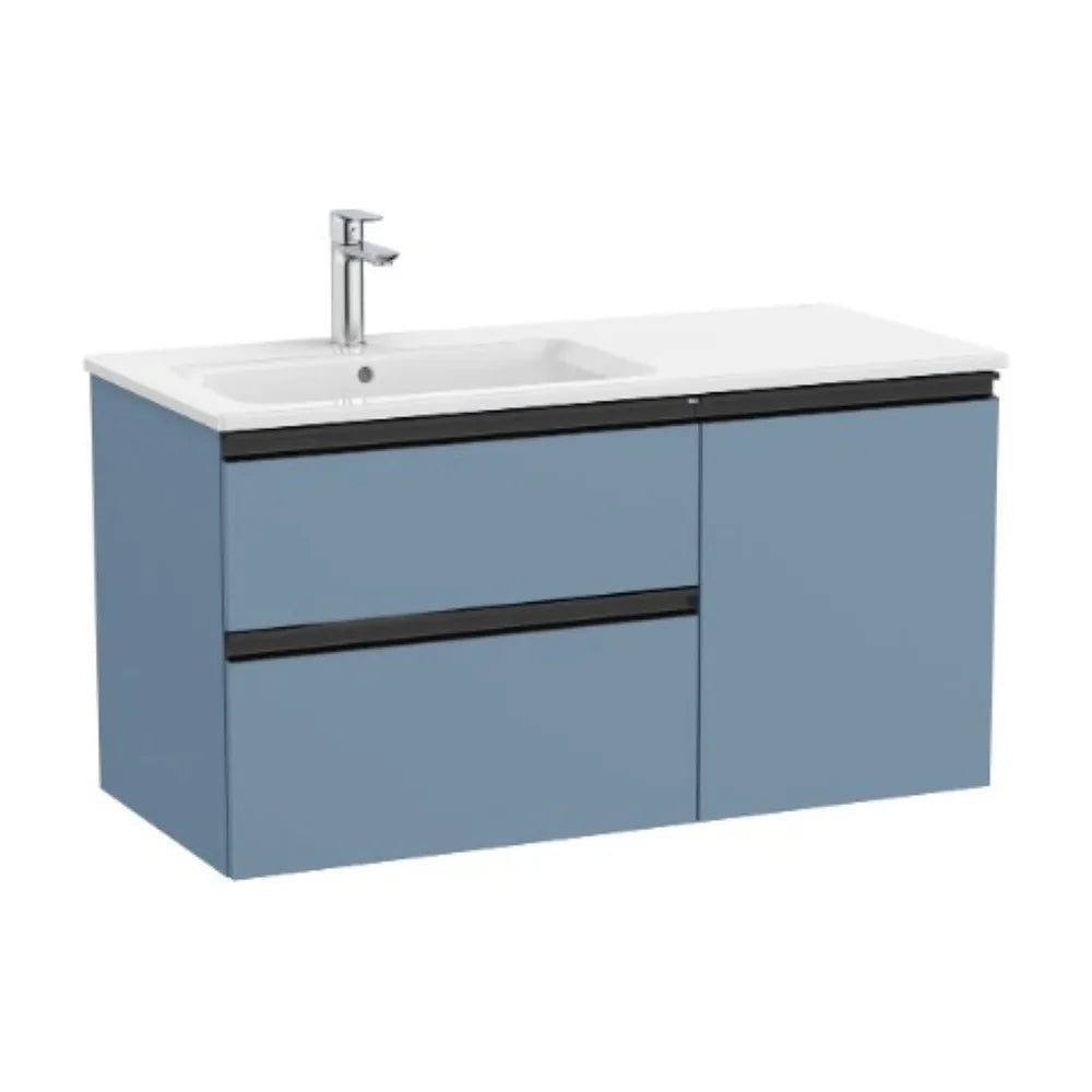 Mueble con lavabo a la izquierda con 2 cajones y puerta de color azul mate The Gap Unik Roca - Vista 1
