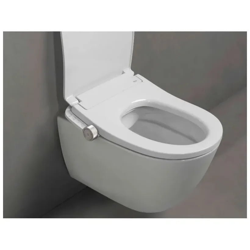 Roca Ona wall-hung smart toilet in white porcelain for concealed tank with wash and dry function