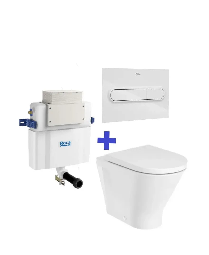 ROCA Basic Tank Pacote de vaso sanitário de chão Rimless encostado na parede The Gap Round com caixa acoplada embutida de descarga dupla