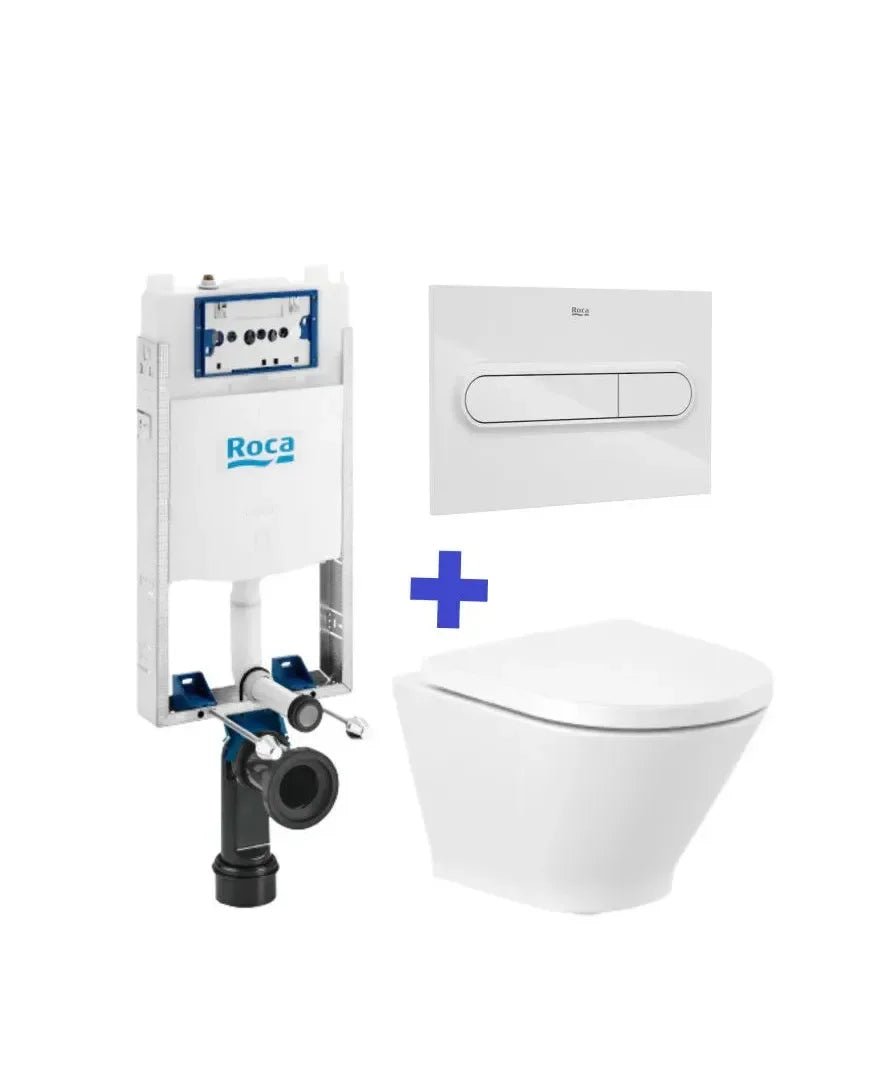 Roca The Gap Round Pack de banheiro compacto Rimless e caixa acoplada compacta embutida de duplo acionamento Basic WC One Compact