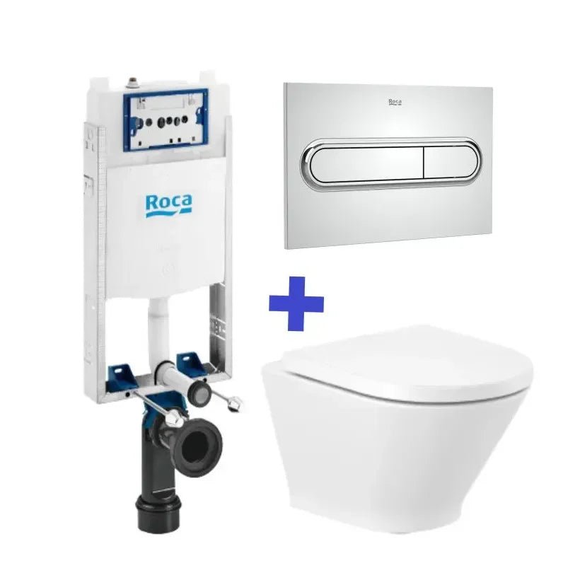 Roca The Gap Round Pack de banheiro compacto Rimless e caixa acoplada compacta embutida de duplo acionamento Basic WC One Compact