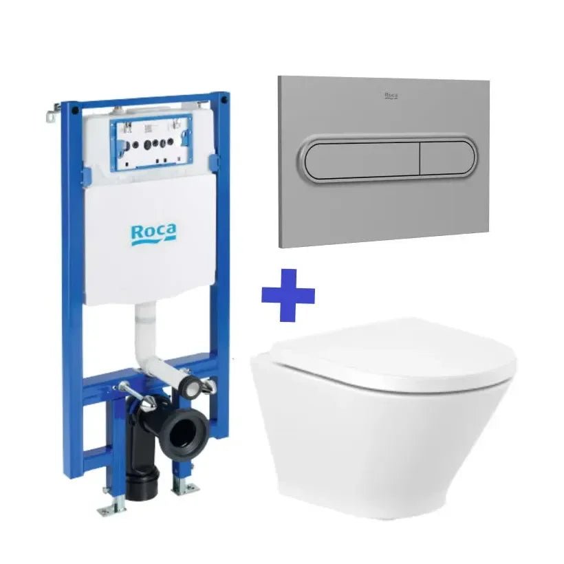Roca The Gap Round Pack de vaso sanitário compacto Rimless e cisterna compacta embutida de descarga dupla Duplo WC One Compact
