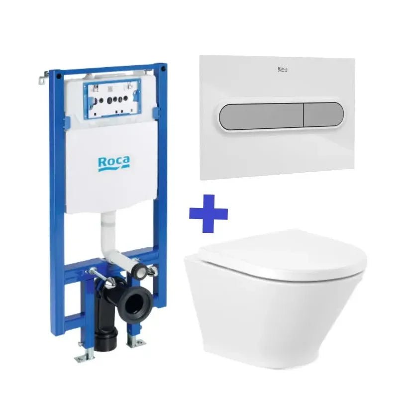Roca The Gap Round Pack de vaso sanitário compacto Rimless e cisterna compacta embutida de descarga dupla Duplo WC One Compact