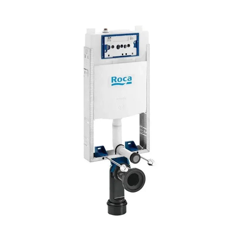 ROCA SQUARE Pack WC suspendu Rimless avec plaque poussoir, siège et réservoir à sortie horizontale