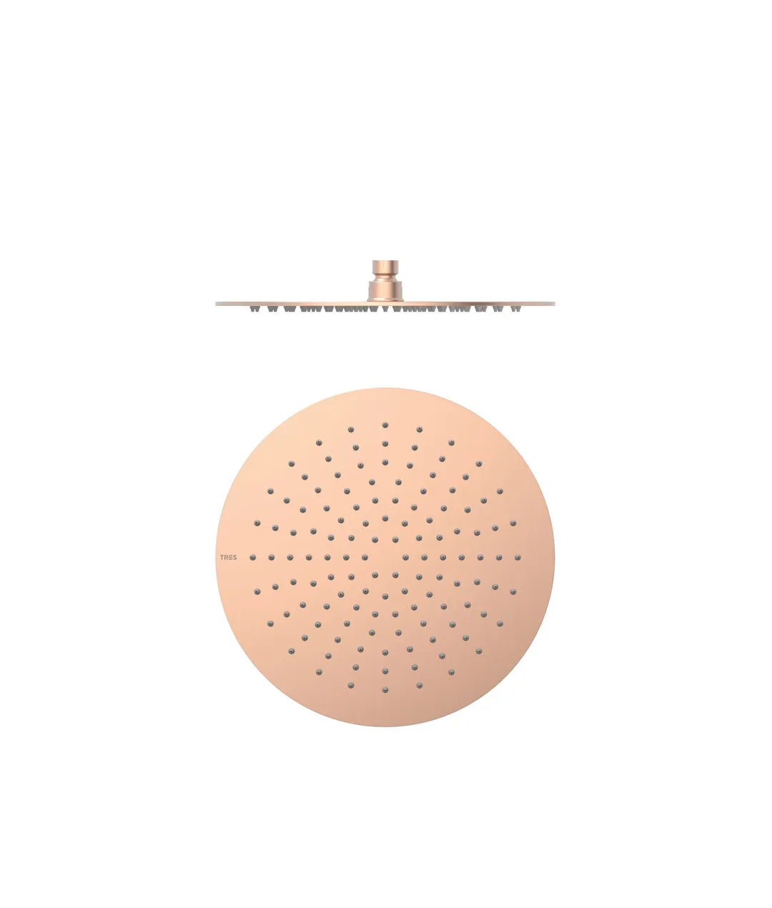 Rociador de ducha extrafino con rótula orientable de acabado oro rosa mate 24K Tres 0