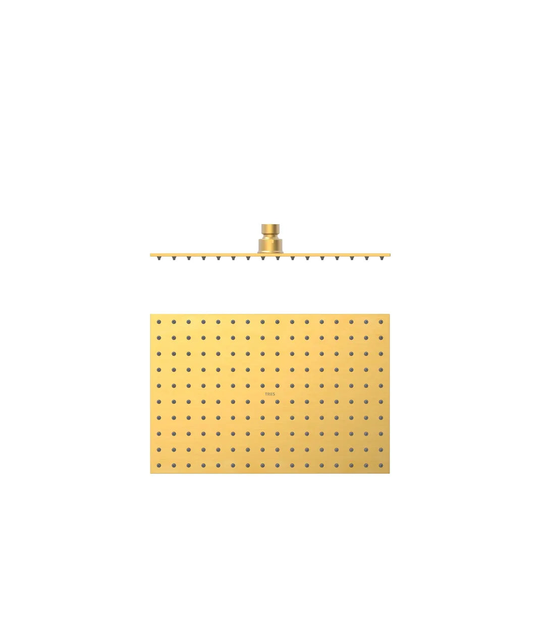 Rociador de ducha rectangular con rótula orientable en acero inoxidable acabado oro mate 24K Tres 0