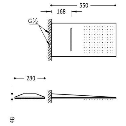 Rociador de ducha rectangular para empotrar en pared con chorro en cascada de acero inoxidable Inox TRES 1