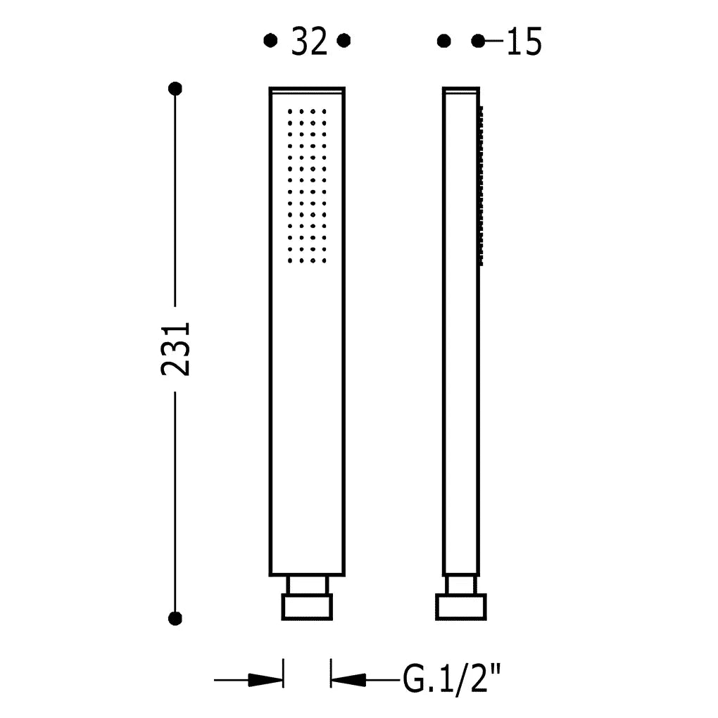 Rociador de mano de latón rectangular para baño con acabado negro TRES 1