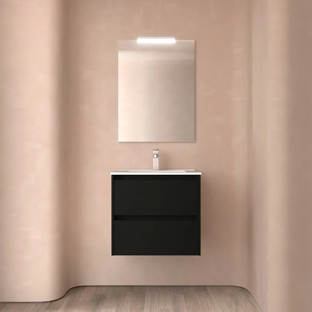 Mueble de Baño con Lavabo y 2 Cajones Salgar Noja 70 cm Negro Satinado - Vista 2