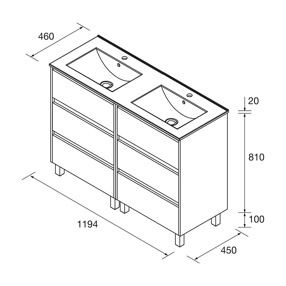 Mueble de Baño con Doble Lavabo Salgar Noja Negro - Vista 2