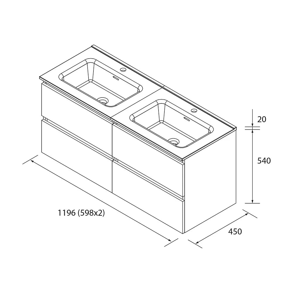 Mueble de Baño Suspendido con Doble Lavabo y 4 Cajones Salgar Bequia 121 cm Negro Mate - Vista 4