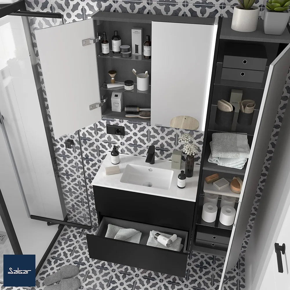 Mueble de Baño Suspendido con Lavabo y 2 Cajones Salgar Fussion Line Negro Mate - Vista 3