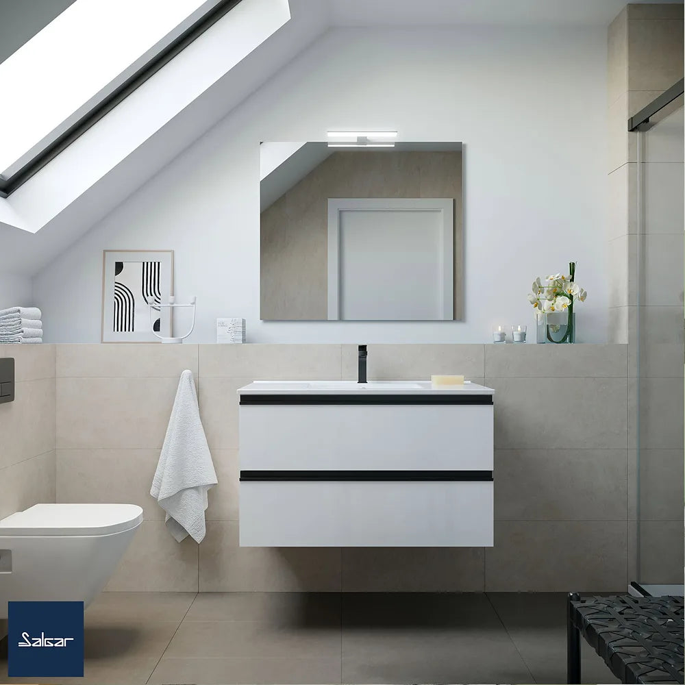 Mueble de Baño Suspendido con Lavabo y 2 Cajones Salgar Spirit 90 cm Blanco Mate - Vista 1