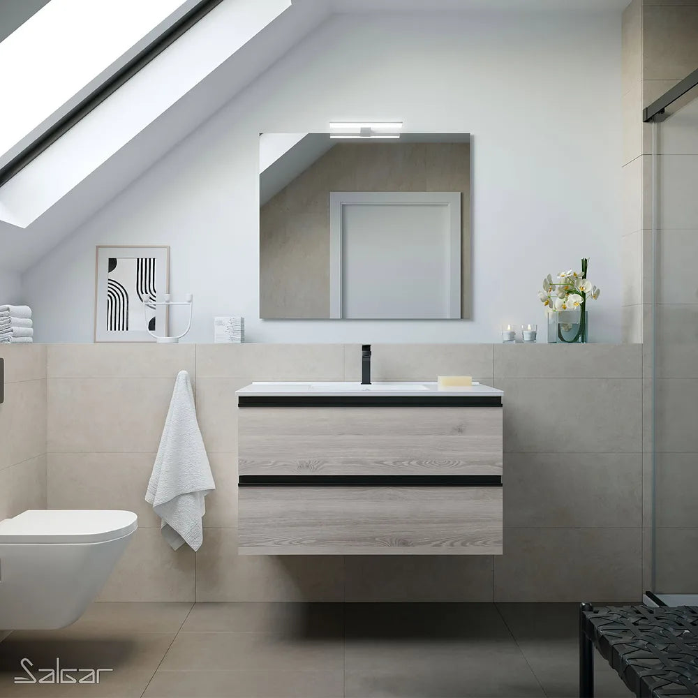 Mueble de Baño Suspendido con Lavabo y 2 Cajones Salgar Spirit 90 cm Pino Bahía - Vista 2