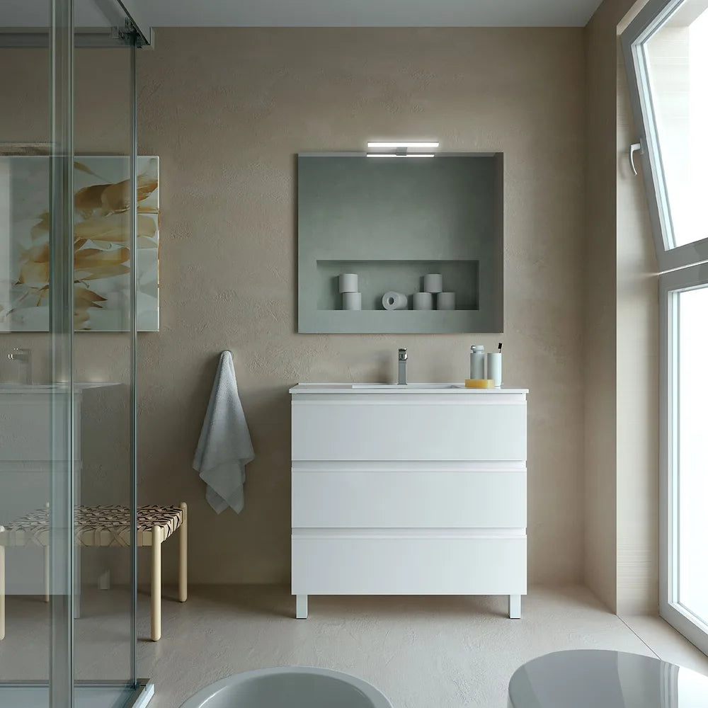 Mueble de Baño con Patas con Lavabo y 3 Cajones Salgar Spirit 90 cm Blanco Mate - Vista 1