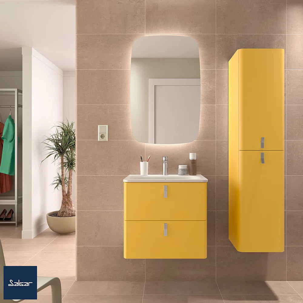 Mueble de Baño Suspendido con Lavabo y 2 Cajones Salgar Uniiq 60 cm Amarillo Sol - Vista 1
