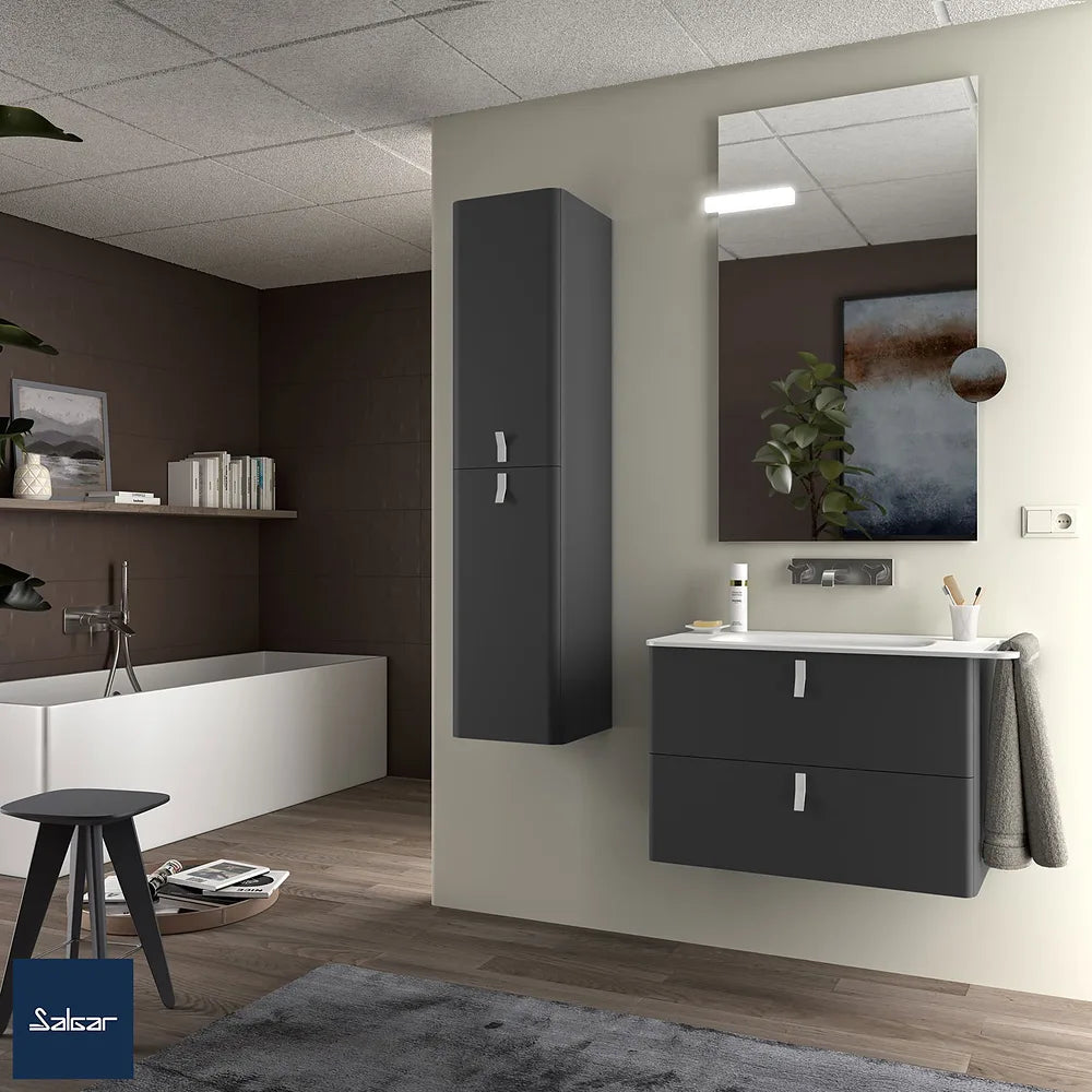 Mueble de Baño Suspendido con Lavabo y 2 Cajones Salgar Uniiq 80 cm Gris Antracita - Vista 1