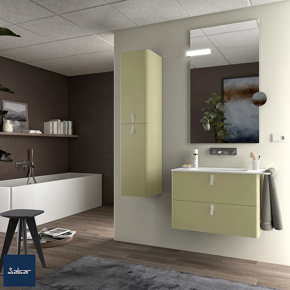 Mueble de Baño Suspendido con Lavabo y 2 Cajones Salgar Uniiq 80 cm Verde Salvia - Vista 1