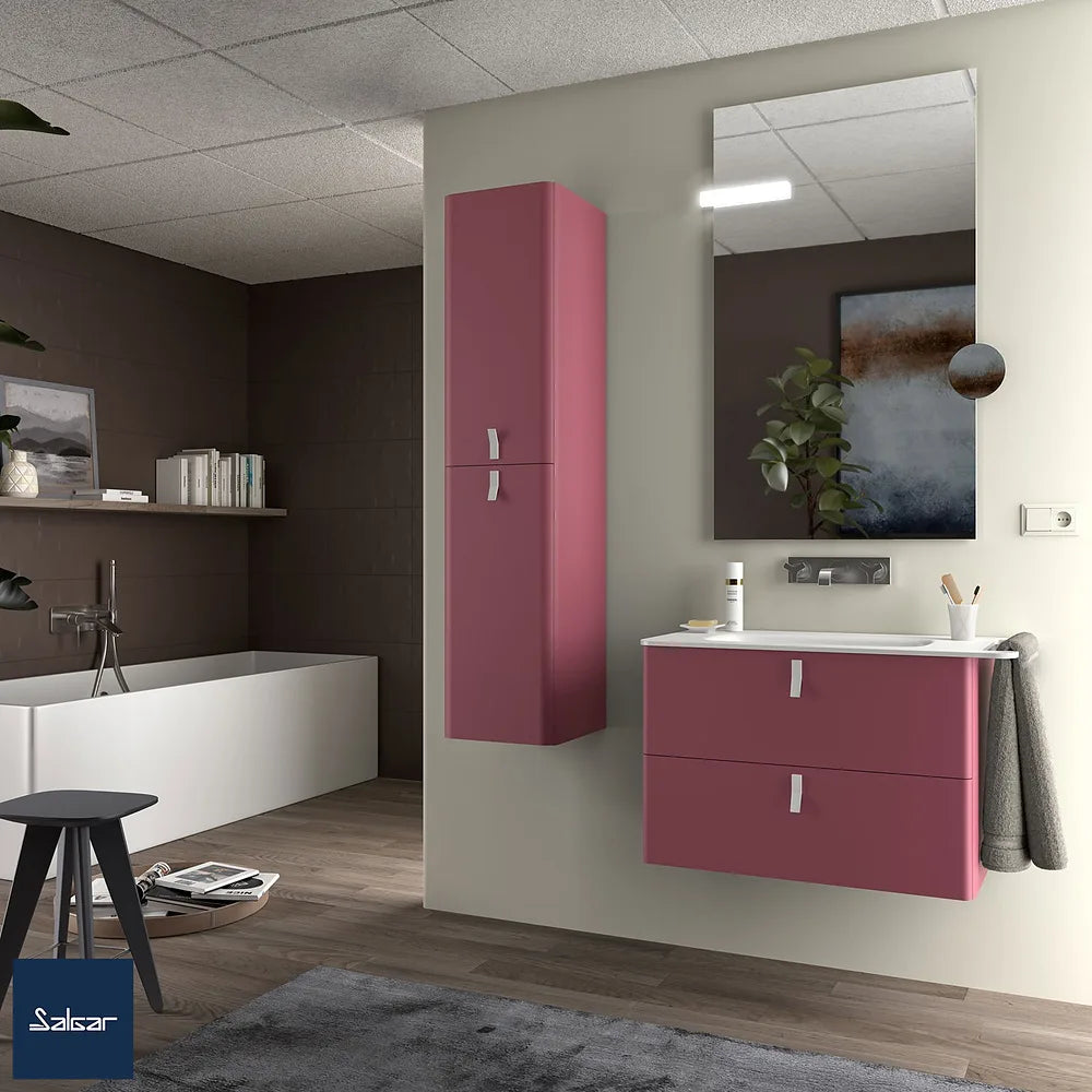 Mueble de Baño Suspendido con Lavabo y 2 Cajones Salgar Uniiq 80 cm Granate - Vista 1