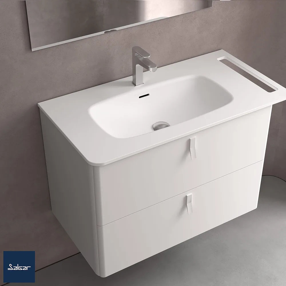 Mueble de Baño Suspendido con Lavabo y 2 Cajones Salgar Uniiq 80 cm Granate - Vista 3