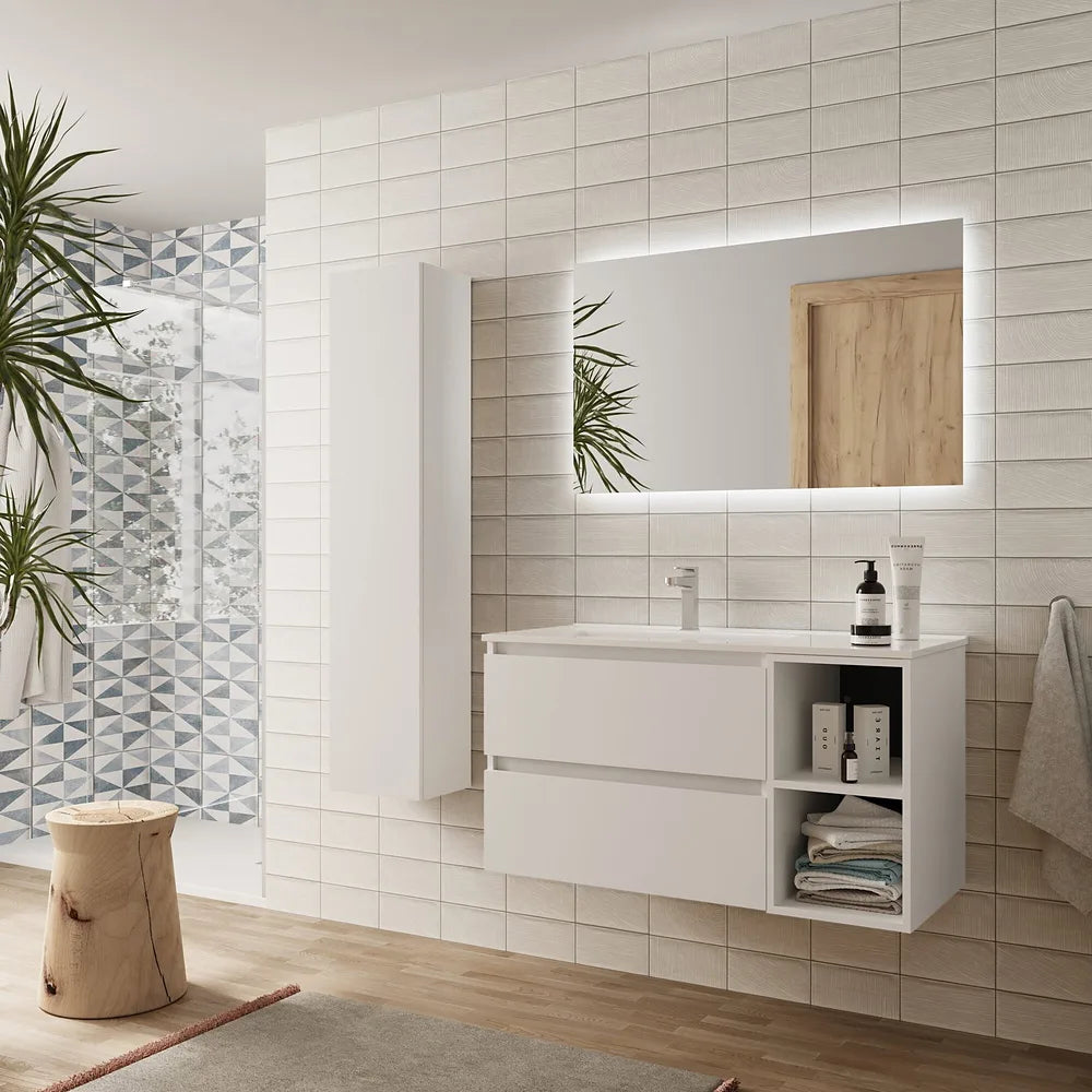 Mueble de Baño con Lavabo y 2 Cajones Salgar Bequia 90 cm Blanco Mate - Vista 2