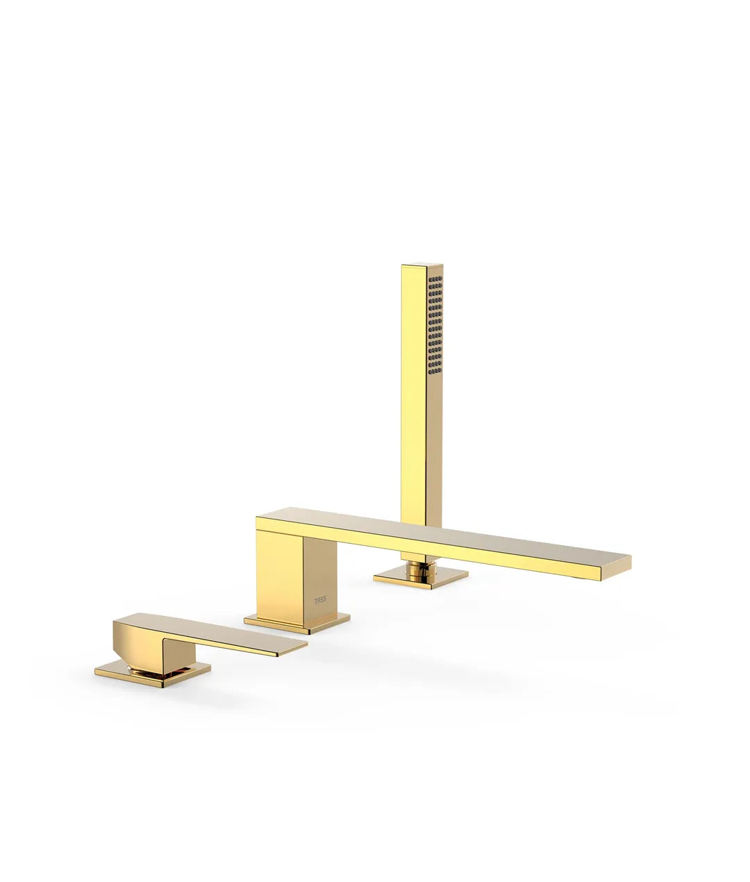 Set para bañera con grifo monomando y teleducha con inversor integrado acabado en oro Slim TRES 0