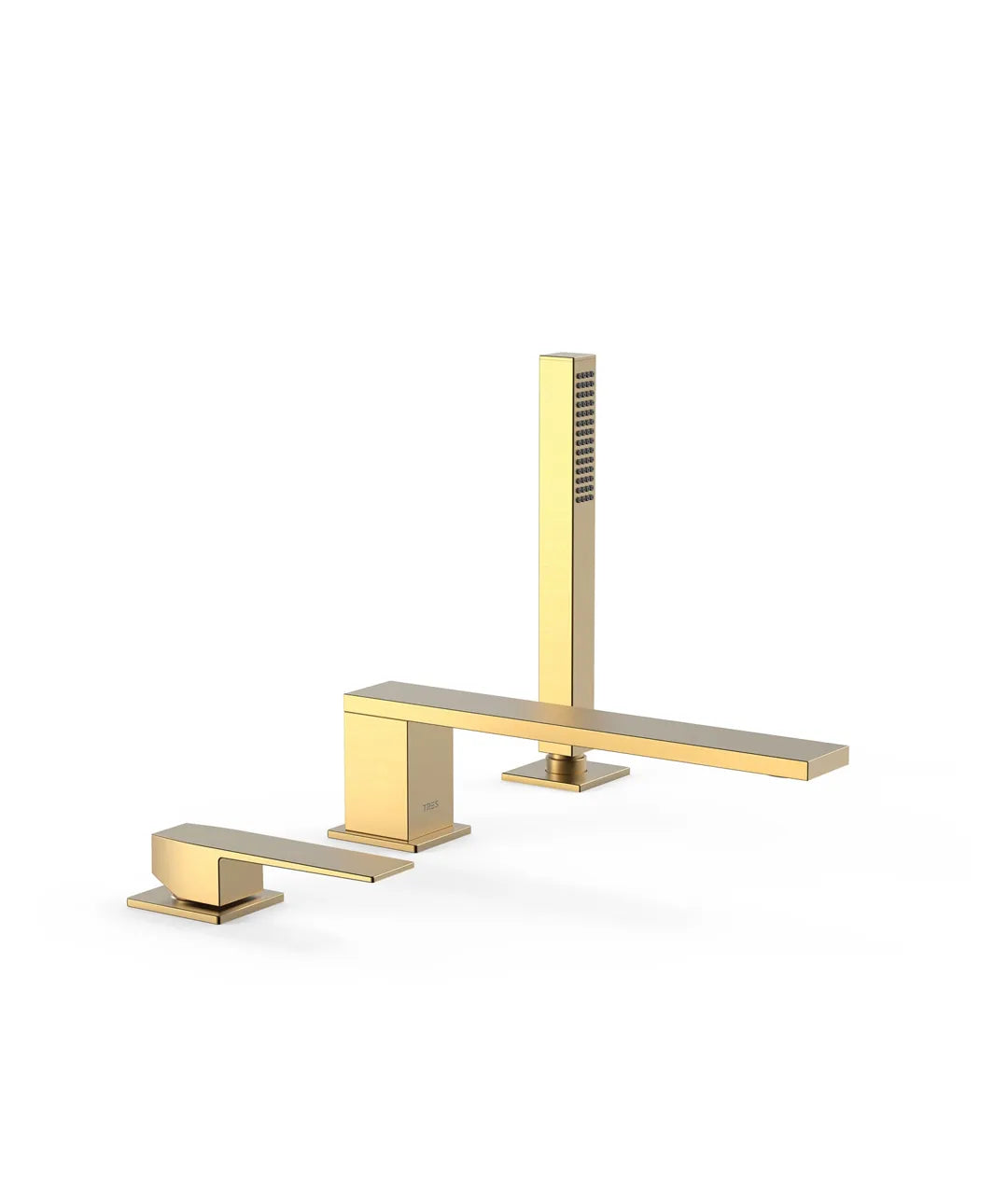 Set para bañera con grifo monomando y teleducha con inversor integrado acabado oro mate Slim TRES 0