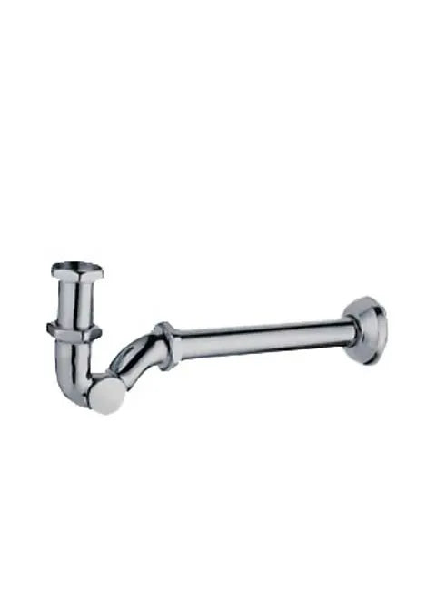 Sifón de lavabo con caño curvo articulado y registro de latón brillante TRES 0