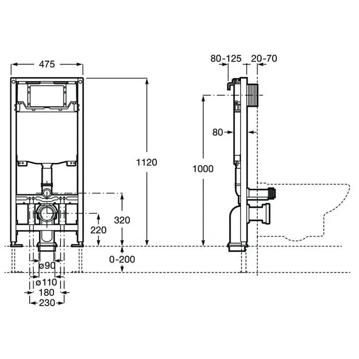 ROCA IN-WALL A890070020 Soporte con cisterna compacta recomendado para espacios públicos Duplo WC - MerkiMarket
