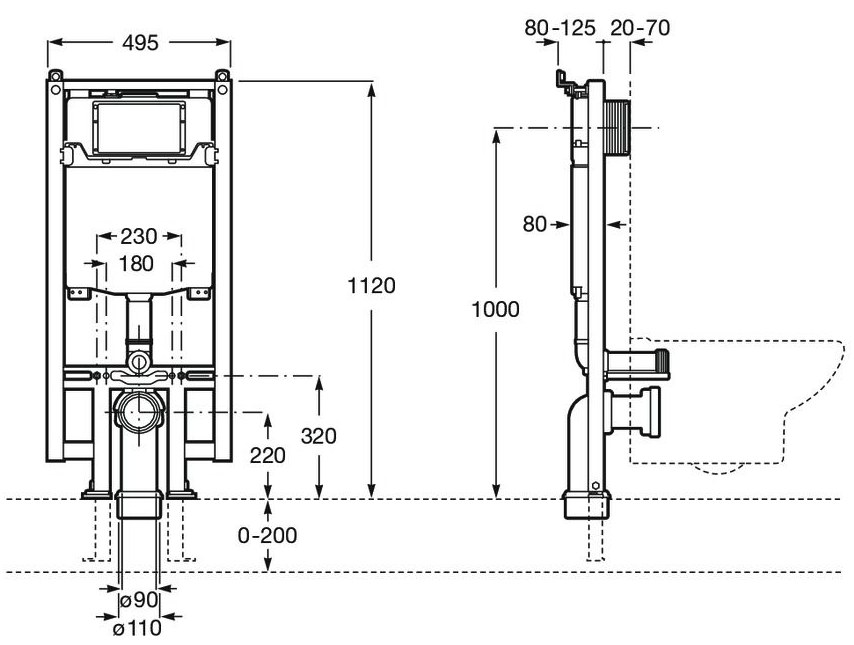 Soporte con Cisterna de Doble Descarga Duplo WC Compact In-Wall Roca - Vista 2