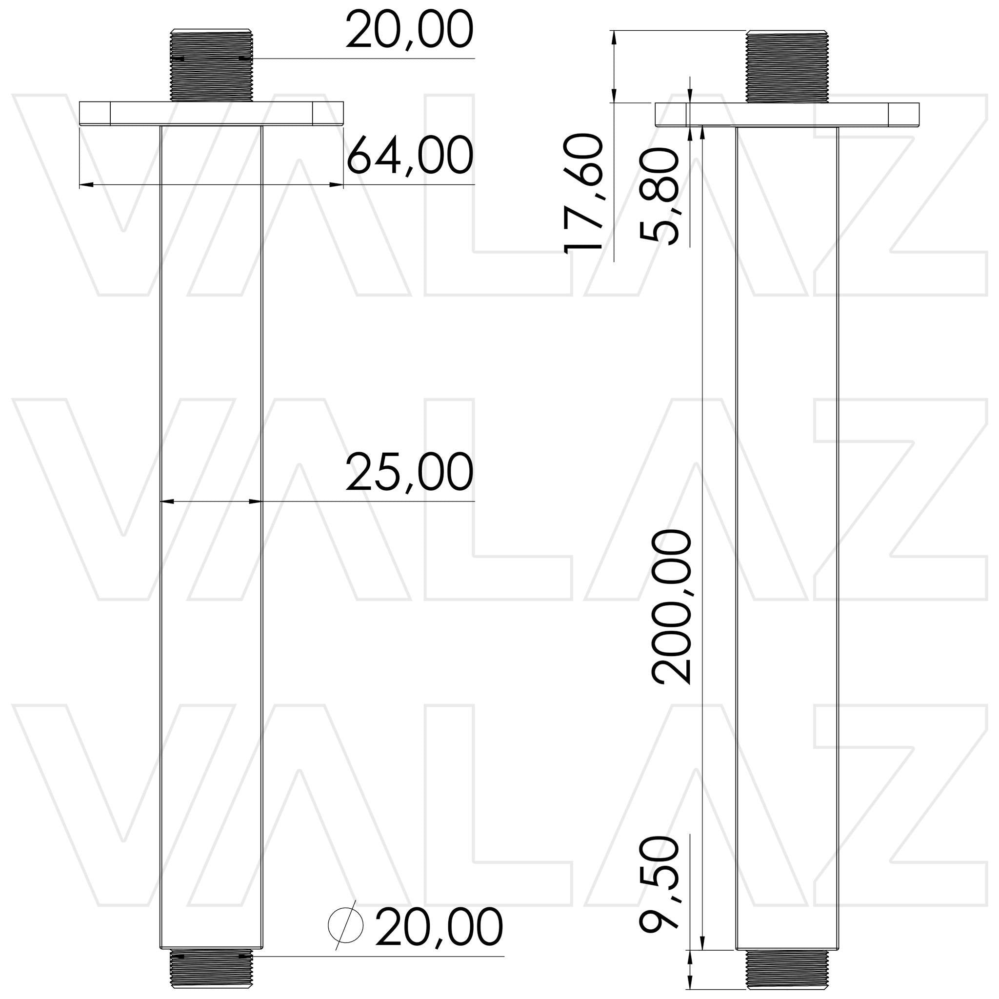 Soporte de techo cuadrado oro mate con protección PVD de Valaz 2