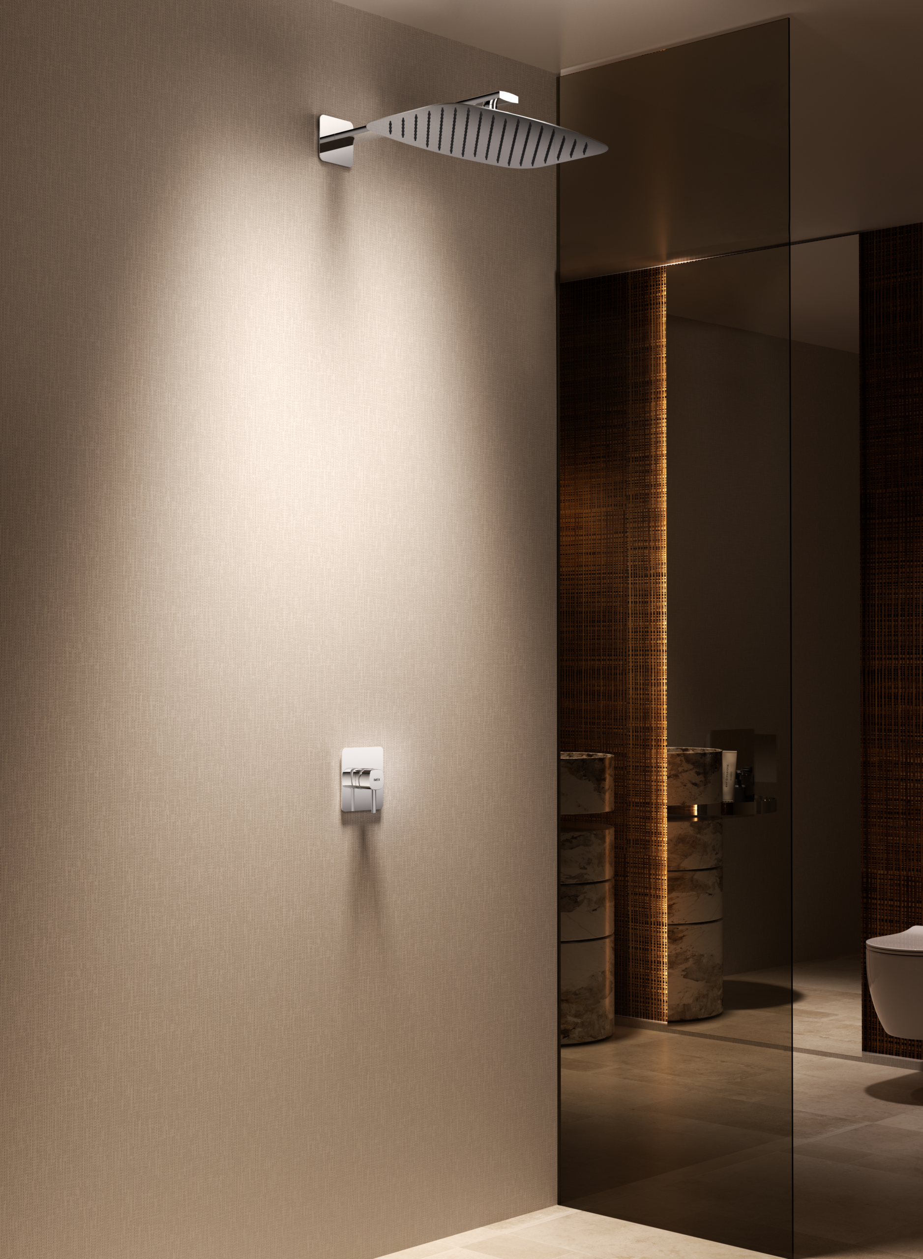 Set Monomando Empotrado 1 Vía Toscana Con Rociador Imex Oro rosa cepillado en ambiente