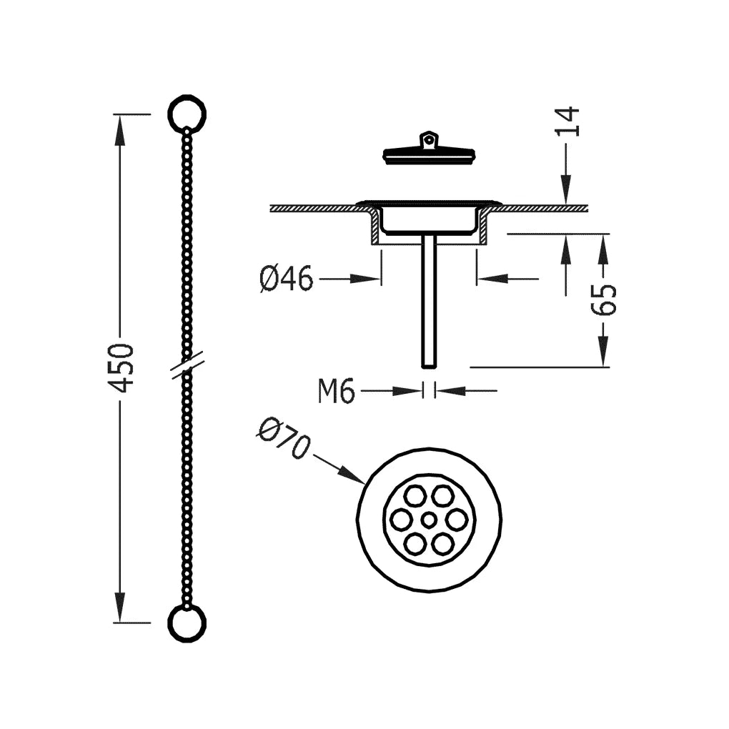 Tapón y platillo de latón con acabado de acero para baño o cocina TRES 1