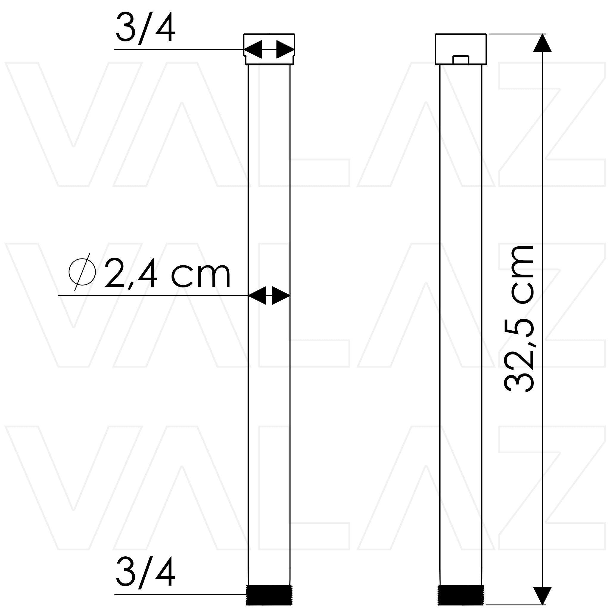 Tubo alargador de ducha con acabado negro mate 30 cm rosca tres cuartos de Valaz 1