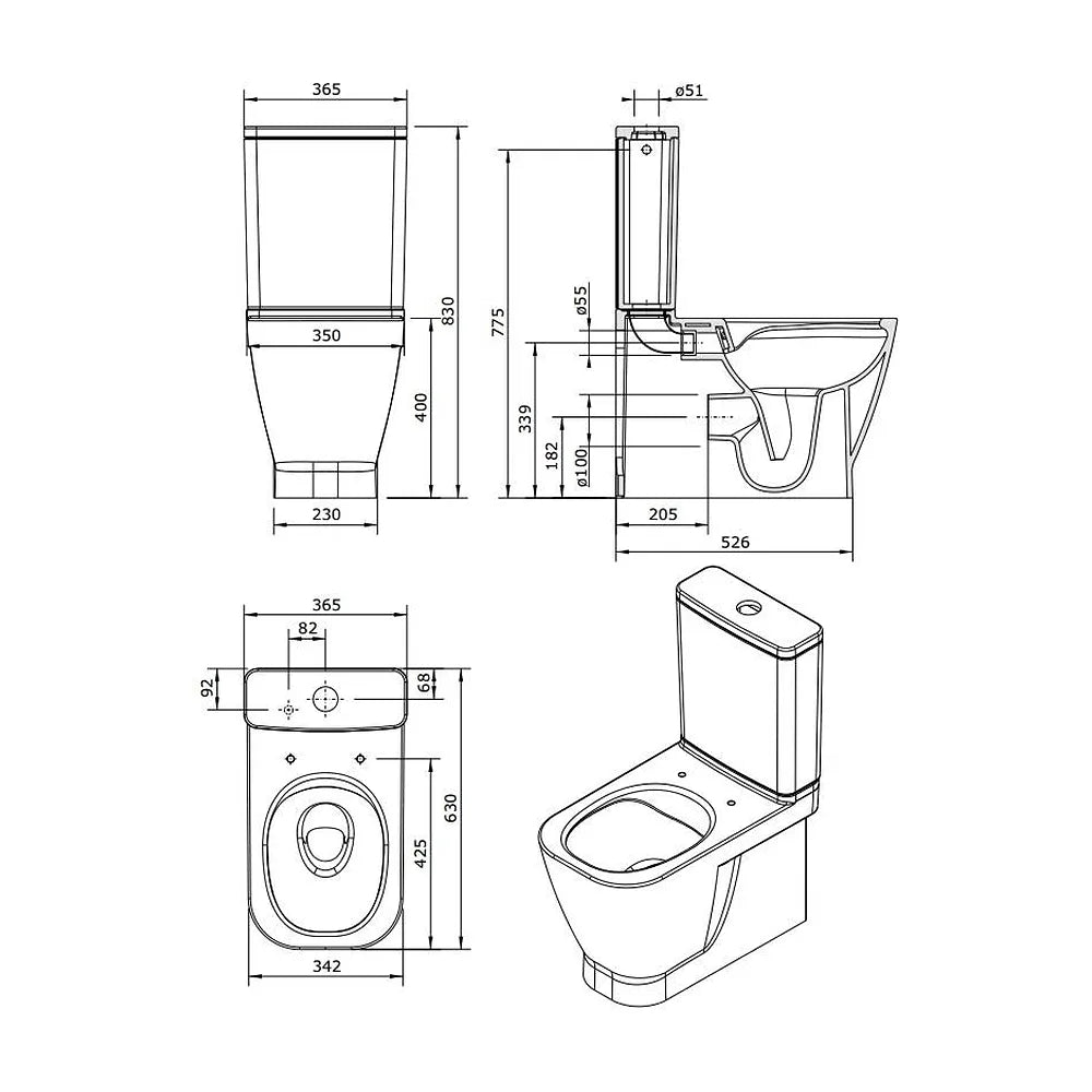 Inodoro de Suelo Rimflush Look Unisan Blanco - Vista 5