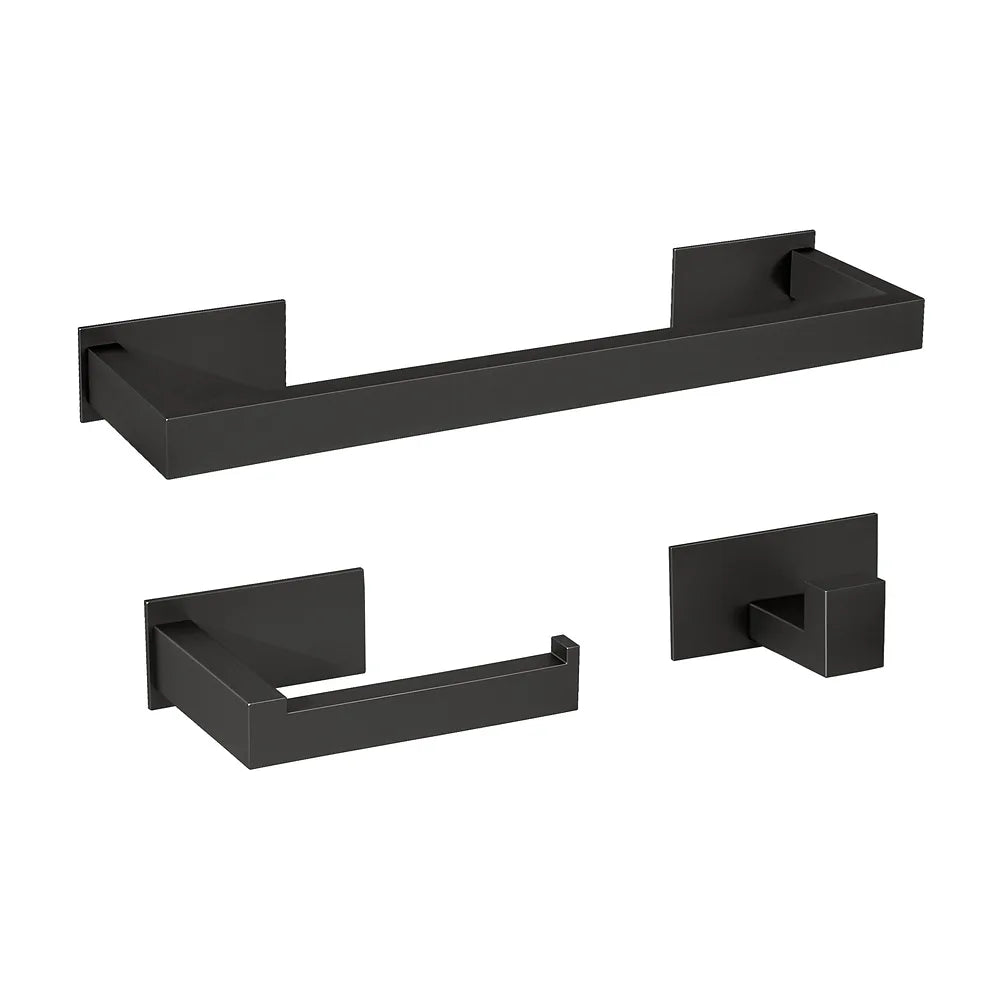 Accesorios de baño adhesivos sin taladro negro mate cuadrados acero SUS304 toallero 40 cm exterior 35 cm interior...