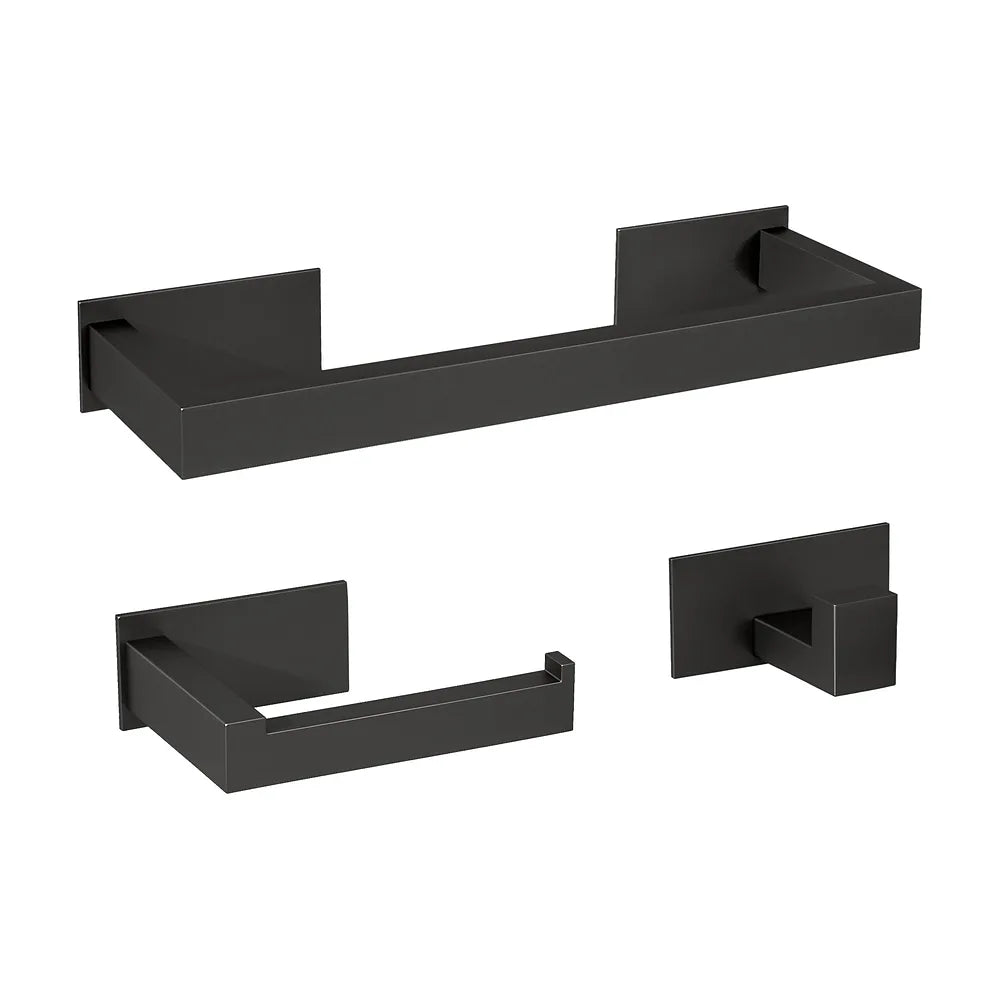 accesorios de baño con acabado negro mate y instalación adhesiva sin taladro de Valaz Valaz