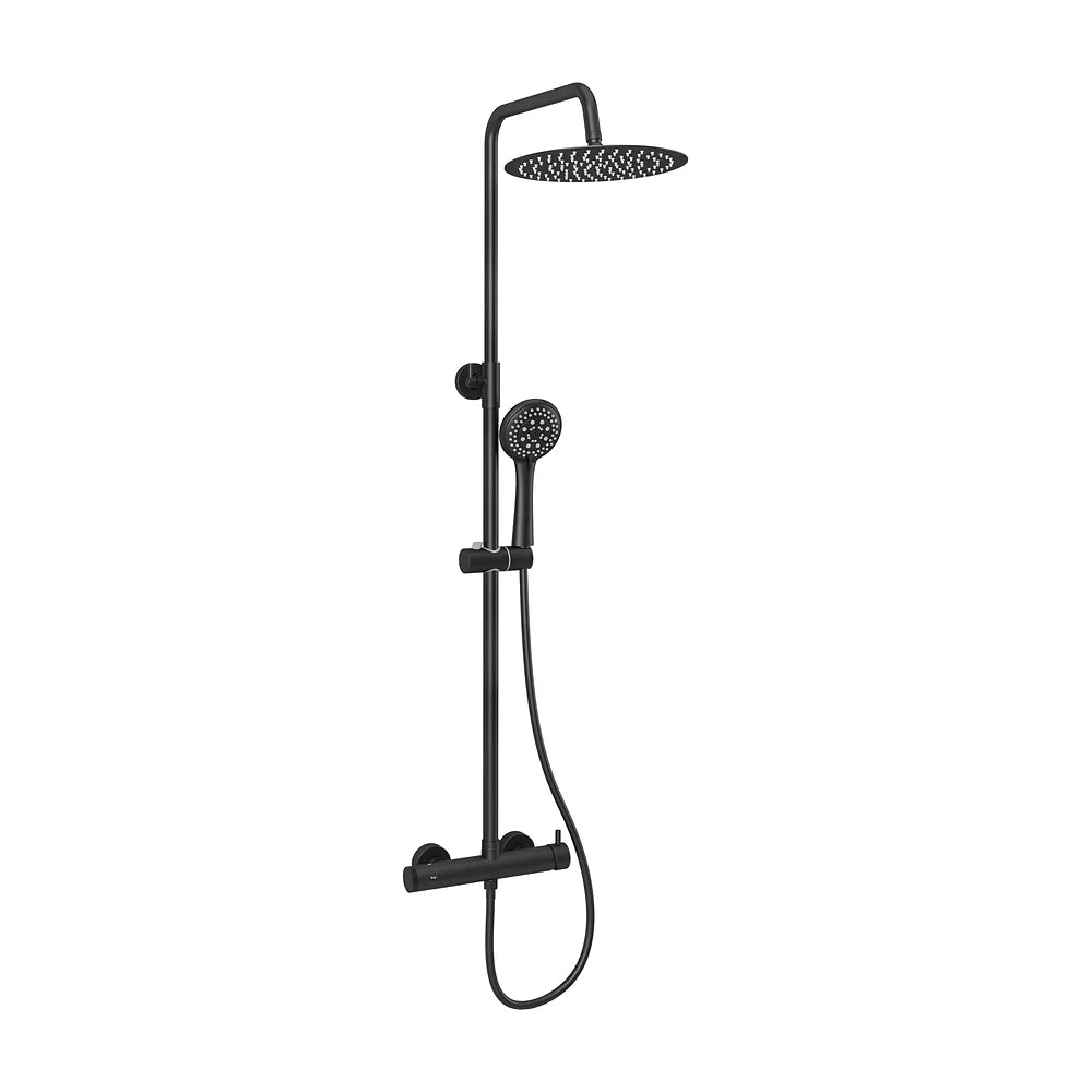 Barra de ducha monomando redonda negro mate altura ajustable 80 a 120 cm 30 cm Jabalón de Valaz Valaz