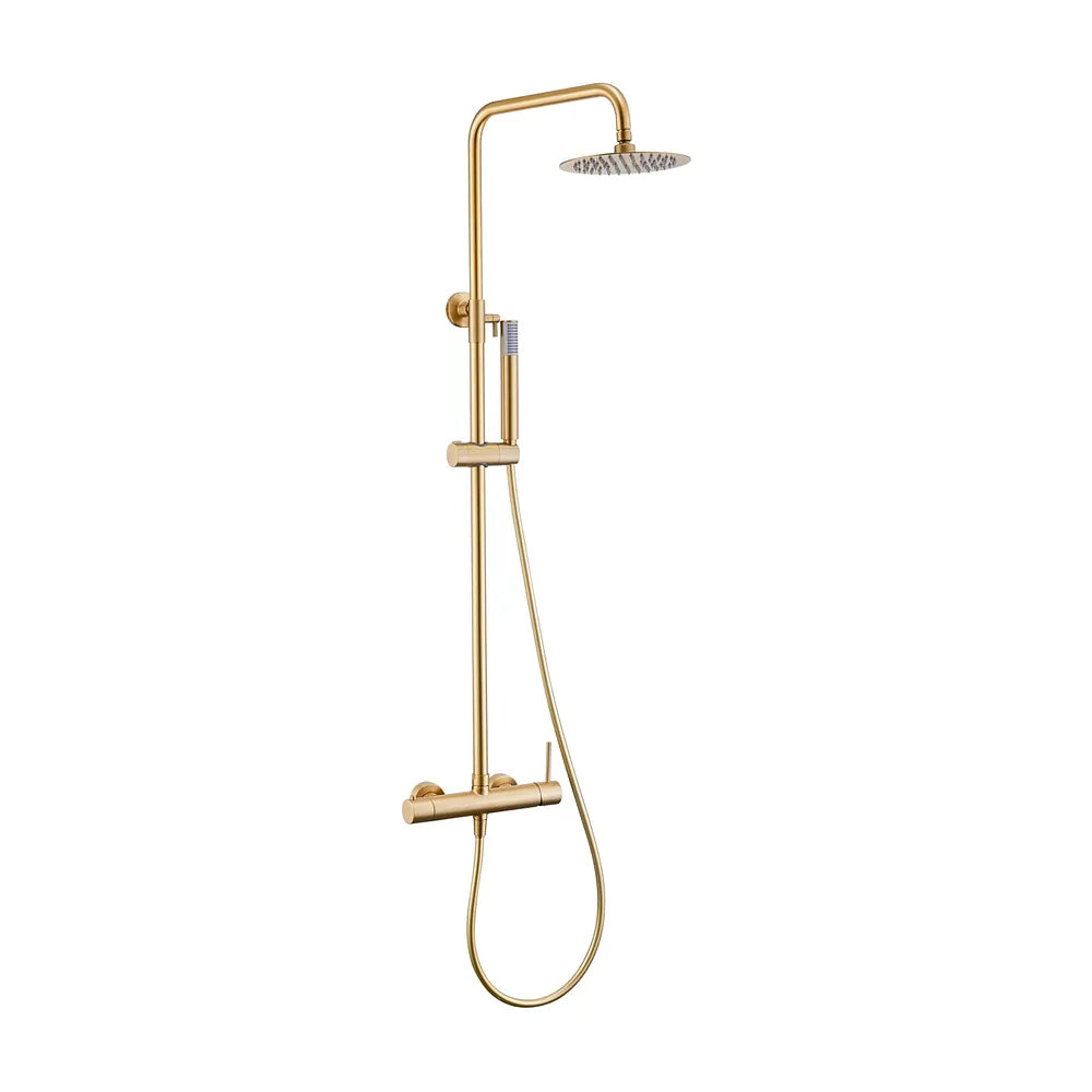 Barra de ducha monomando redonda ajustable de 80 a 120 cm oro mate proteccion PVD Palancia de Valaz Valaz
