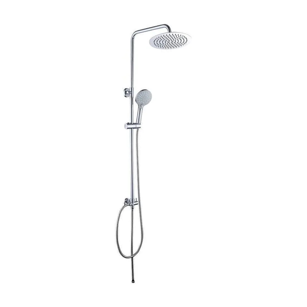 barra de ducha redonda cromada altura 92 a 122 cm con rociador 20 cm y brazo 350 mm de Valaz Valaz