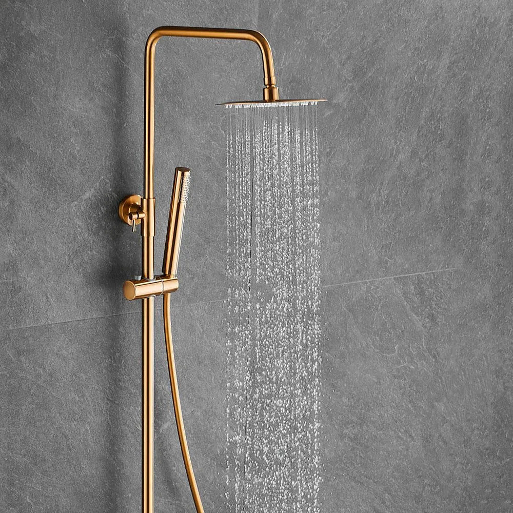 Plano o detalle técnico de Barra de ducha termostática redonda dorado cepillado ajustable de 80 a 120 cm Birim de Valaz